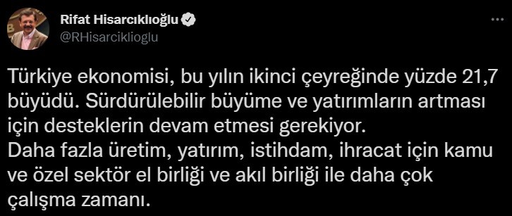 TOBB Başkanı Hisarcıklıoğlu: “Sürdürülebilir büyüme ve yatırımların artması için desteklerin devam etmesi gerekiyor”
