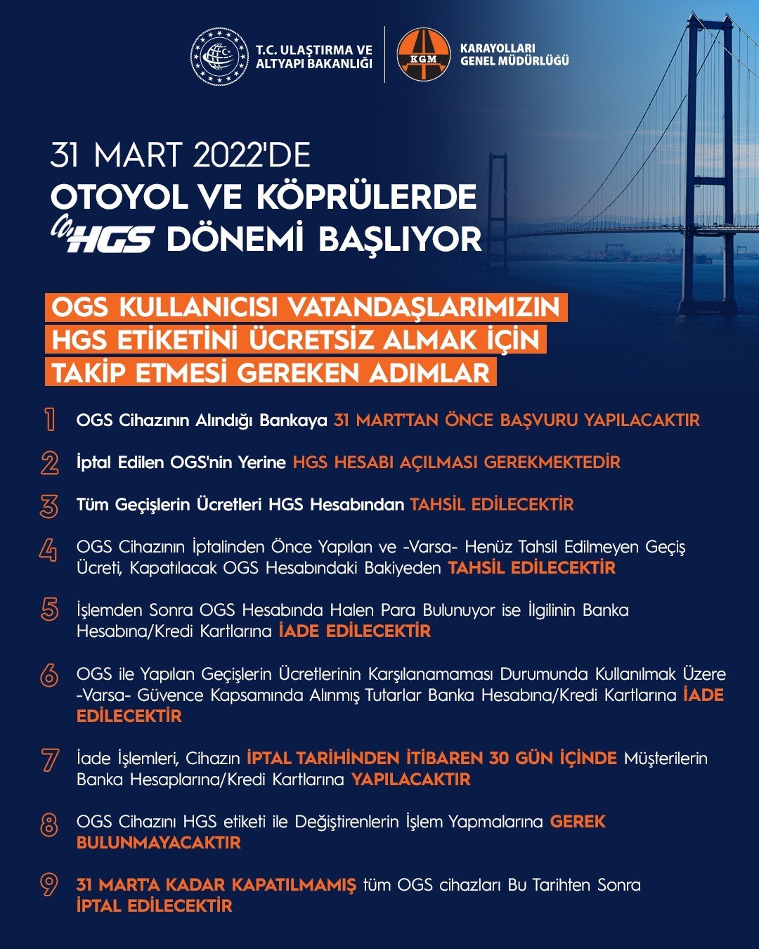 Otoyol ve köprülerde başlayan HGS dönemi için OGS kullanıcılarının yapması gerekenler paylaşıldı