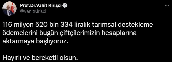 116 milyon liralık tarımsal destek ödemeleri, çiftçilerin hesaplarına aktarılmaya başladı